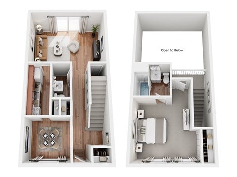 Floor plan for 1 bed, 1.5 baths, 800 sqft
